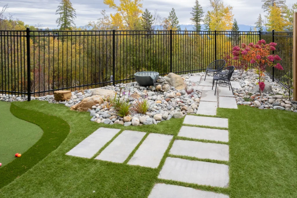 Putting green with oversized stepping-stone path