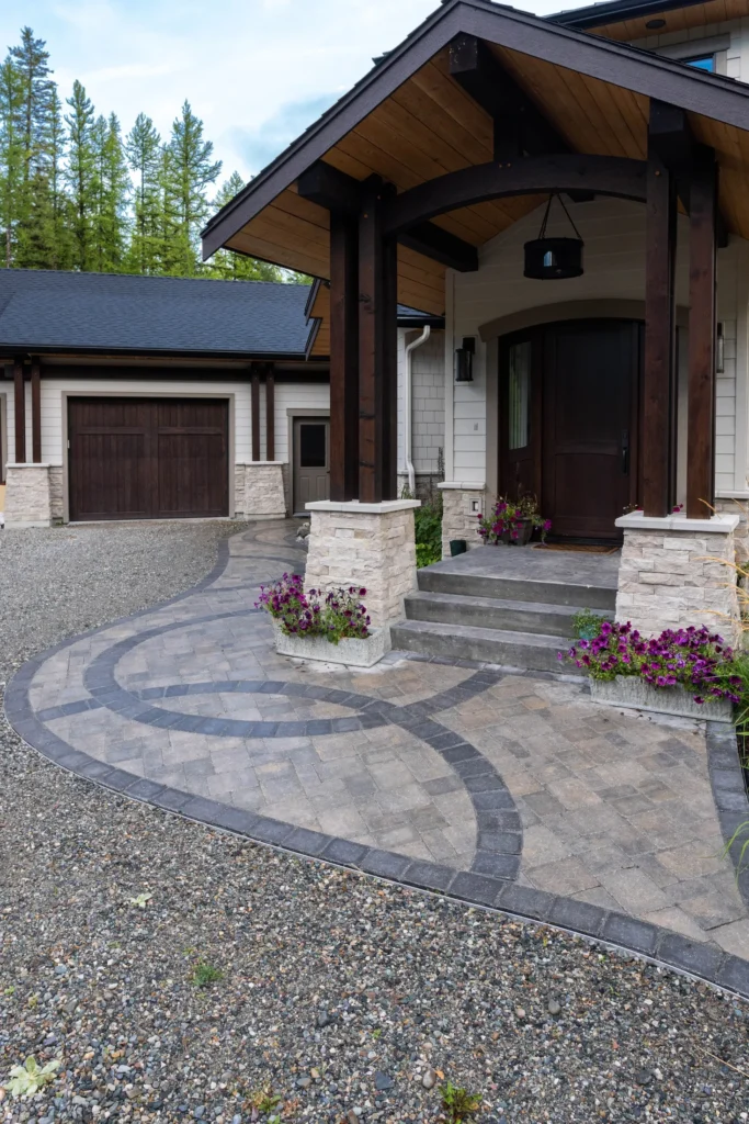 Detailed circular paving pattern beside the front steps